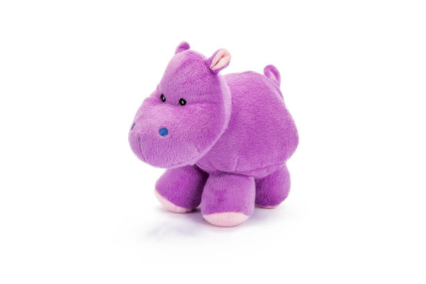 Tender purple plush hippopotamus on white background