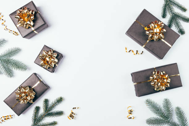 istock Christmas flat lay composition of fir tree branches 1263732356