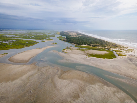 Aerial View of Bear Island and Hammocks Beach State Park in Onslow County, North Carolina