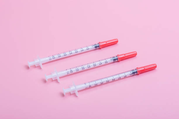 istock Macro closeup of syringe on pink background 1263736996