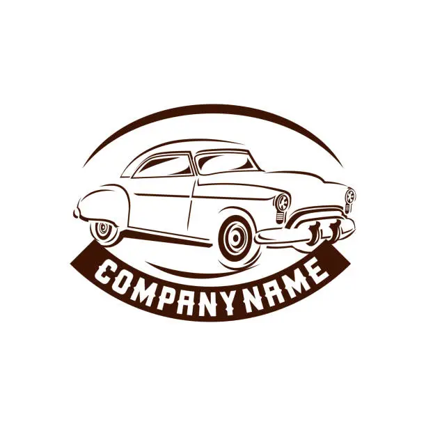 Vector illustration of classic car emblems, badges and signs. Service car repair, restoration and car club design elements. Hot rod sign with flame.