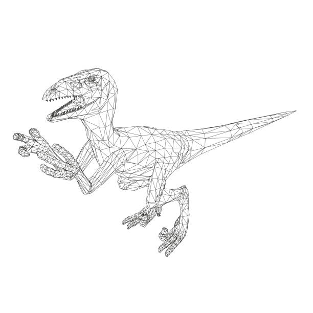 istock Dinosaur wireframe made of black lines on a white background. Angry dinosaur with raised paws and sharp claws. Isometric view. 3D. Vector illustration 1263742874