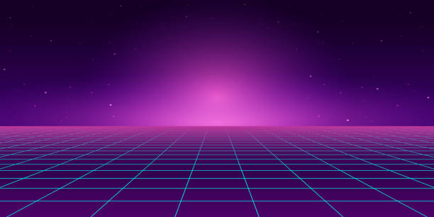 kuvapankkikuvitukset aiheesta retro-tyylinen vaaka sinisellä ruudukon taustalla - vaporwave