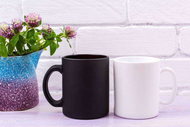 istock White and black mug mockup with pink clover 1263749311
