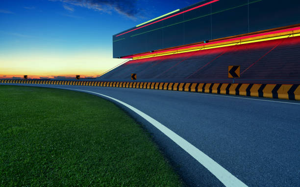 istock Evening view of empty asphalt racing track 1263752879
