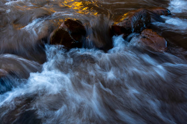 istock Stream of flowing river in the evening light 1263754881