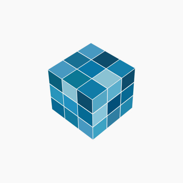 illustrazioni stock, clip art, cartoni animati e icone di tendenza di icona del motivo cubo blu 3d - puzzle cube