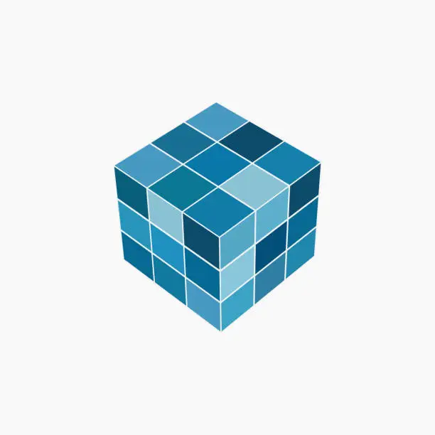 Vector illustration of 3D blue cube pattern icon