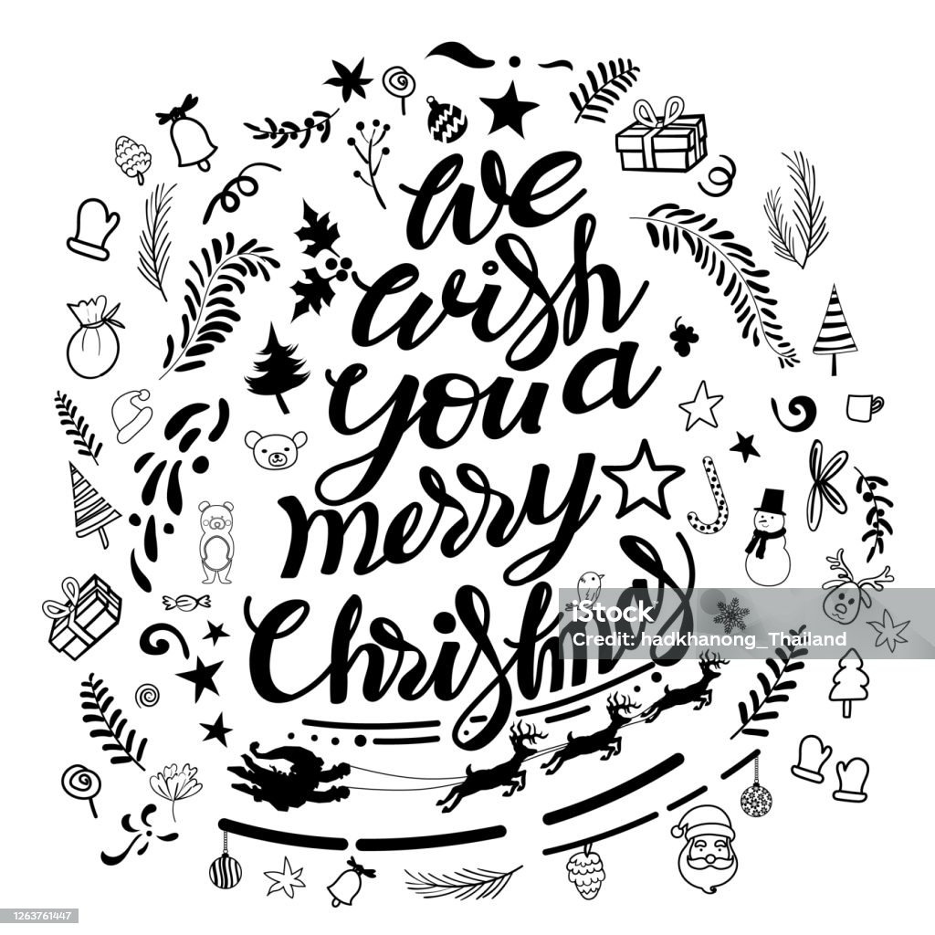 Merry Christmas Vẽ Chữ Với Đồ Trang Trí Doodle Để Trang Trí Hình ...
