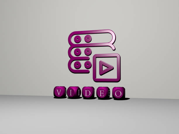 istock 3D graphical image of video vertically along with text built by metallic cubic letters from the top perspective, excellent for the concept presentation and slideshows. illustration and background 1263761644