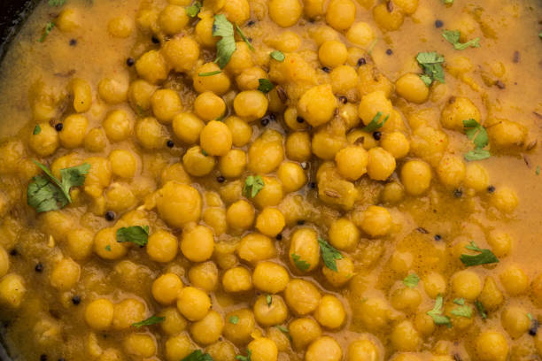 Indian Ragda Curry made with dried white peas or safed vatana, served in a bowl