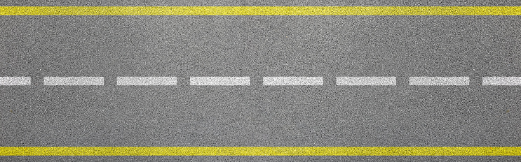 Top view of bitumen road with lanes and limits sign concept