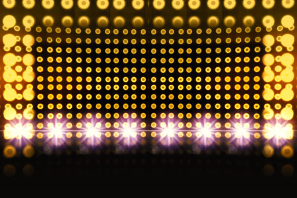 istock Gold Background of empty scene with neon lights. Abstract sparkling background. Illuminated stage on the stadium. Laser futuristic shapes on a dark background. 3D illustration. 1263771486