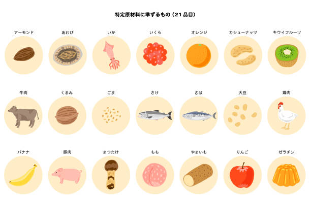 ilustrações de stock, clip art, desenhos animados e ícones de allergen indication corresponding to specified raw materials 21 items - sesame