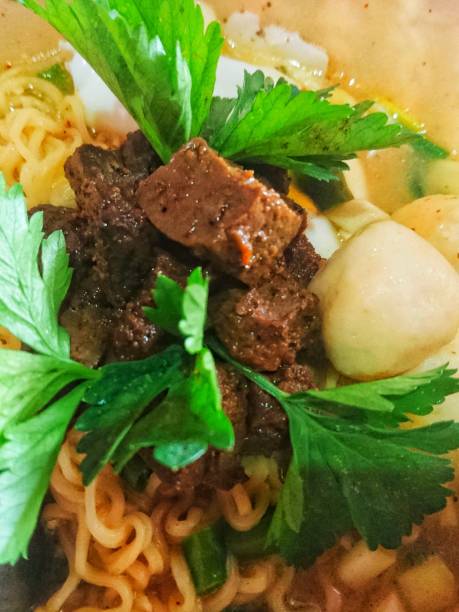 indonesian traditional food of chicken noodle - indochina soup flag national flag imagens e fotografias de stock