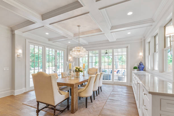 istock Formal dining in spacious room amidst elegant glass windows 1263778860
