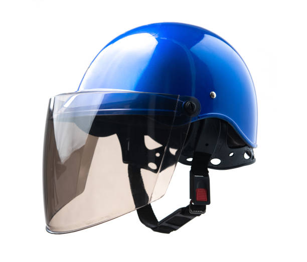 istock blue motorcycle helmet on white background 1263778896