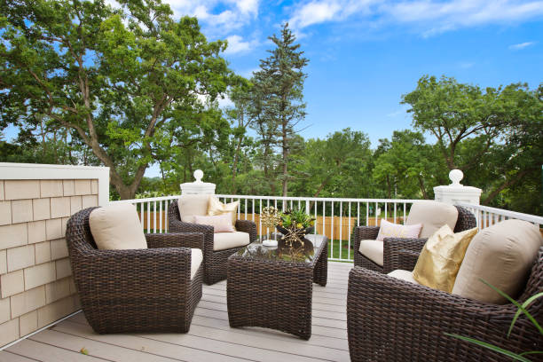 istock Spacious deck with beautiful outdoor furniture 1263779205
