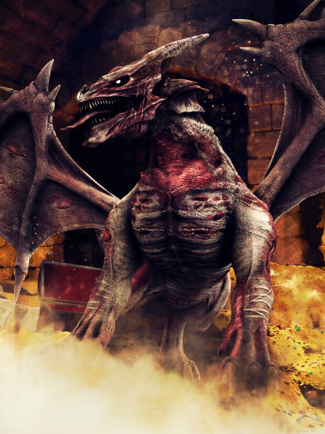 istock Fantasy dragon on a pile of gold 1263780393