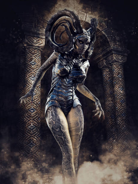 istock Fantasy woman with snake skin 1263780410