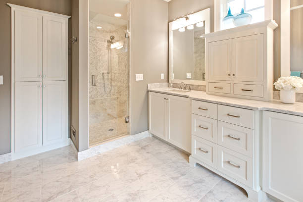 istock White floors and cabinets in bathroom 1263782143