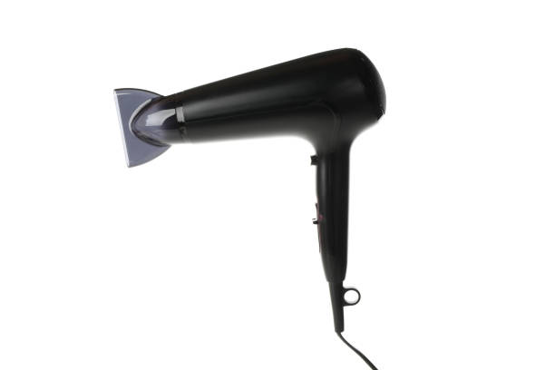 istock Black hair dryer isolated on white background 1263782333