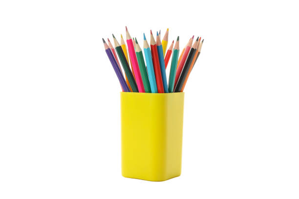 istock Yellow stand with pencils isolated on white background 1263784022