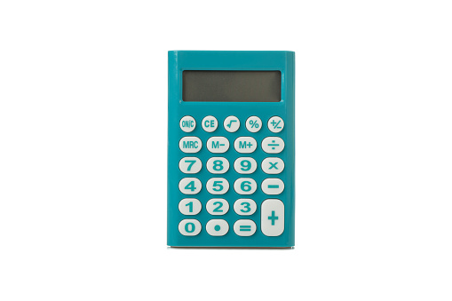 Blue mini calculator isolated on white background