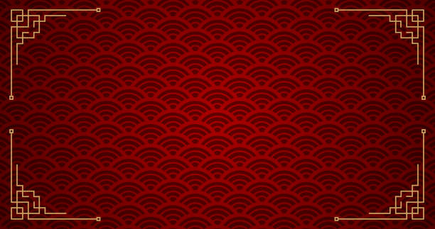 istock Chinese new year. Vector red abstract design. Japanese traditional background with waves 1263785086