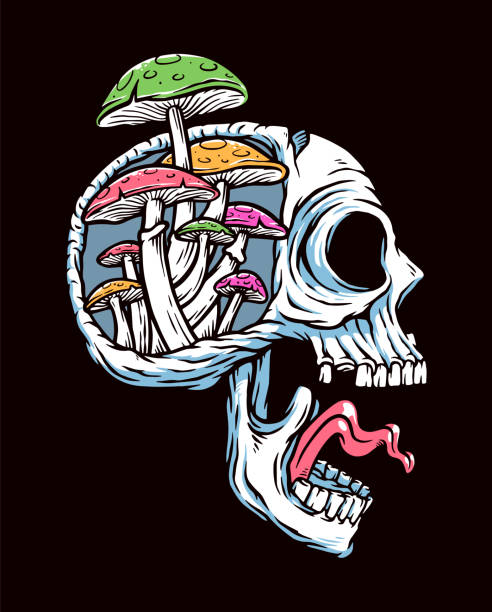 ilustrações de stock, clip art, desenhos animados e ícones de skull and mushroom vector illustration - animal skull