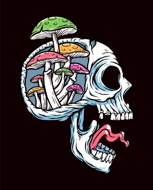 Vector illustration of Skull and mushroom vector illustration