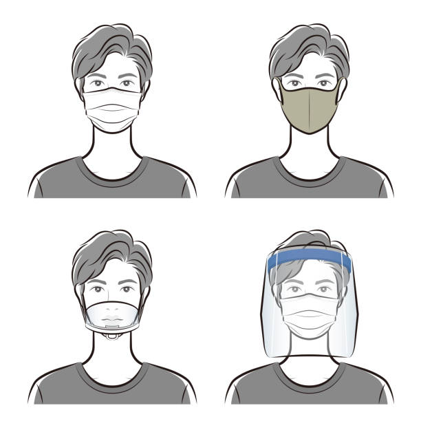 Prevention of virus infection, Mask, face shield, Man, Male upper body vector illustration nurse face shield stock illustrations
