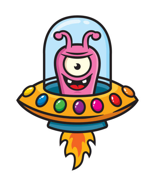 illustrazioni stock, clip art, cartoni animati e icone di tendenza di design del personaggio della mascotte aliena ufo - mascot alien space mystery