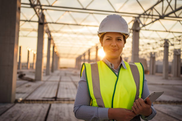 istock Portrait of female engineer at the construction site 1263788259