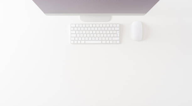 istock Overhead shot of office desktop with computer 1263806232