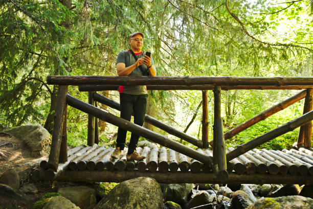 istock A Man on Wooden Bridge in the Mountain 1263816830