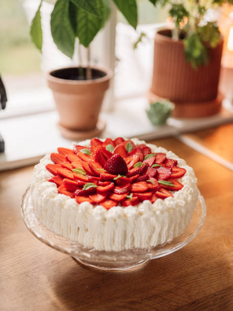 istock Strawberry cake indoors in kitchen typical cream cake 1263817524