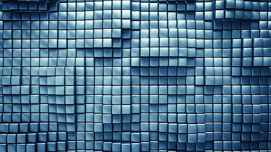 Blue background with three-dimensional cubes. 3D rendering