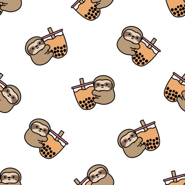 Cute Sloth Loves Bubble Tea Cartoon Seamless Pattern Vector Illustration  Stock Illustration - Download Image Now - iStock