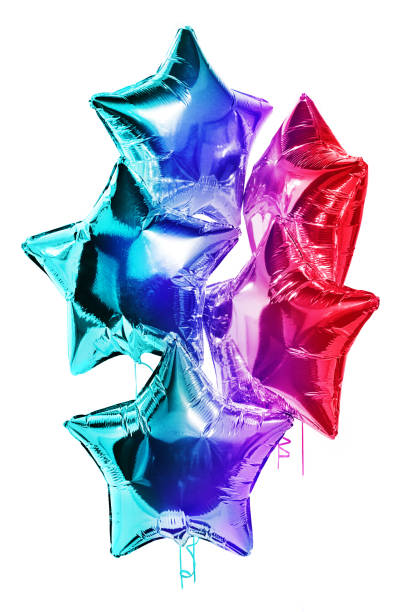 istock Balloons star red-blue, balloons in neon light isolated 1263822516