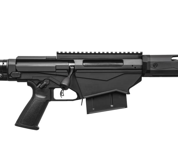 istock Modern sniper rifle without telescopic sight isolate on white background. Weapons for the army, police and special forces. Long range shooting. 1263825716