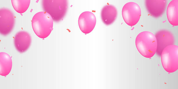 istock pink White balloons, confetti concept design template Happy Valentine's Day, background Celebration Vector illustration. 1263825958