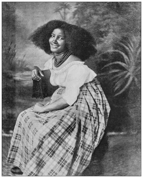 illustrations, cliparts, dessins animés et icônes de photographie antique en noir et blanc : femme martiniquaise - portrait image