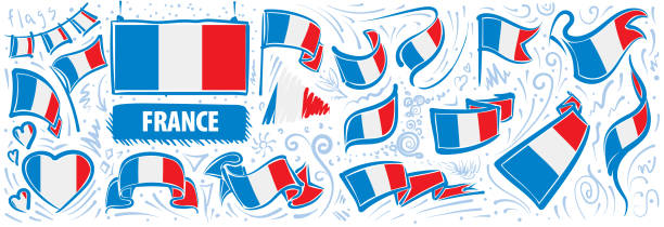 illustrations, cliparts, dessins animés et icônes de ensemble vectoriel du drapeau national de la france dans divers designs créatifs - fabriqué en france