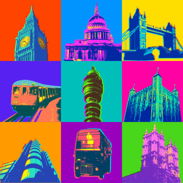 london buildings and icons - london england illustrations stock-grafiken, -clipart, -cartoons und -symbole