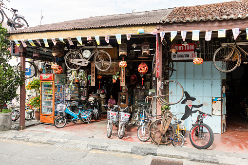 Penang, Malaysia, December 19 2017: Traditional shop in downtown Georgetown