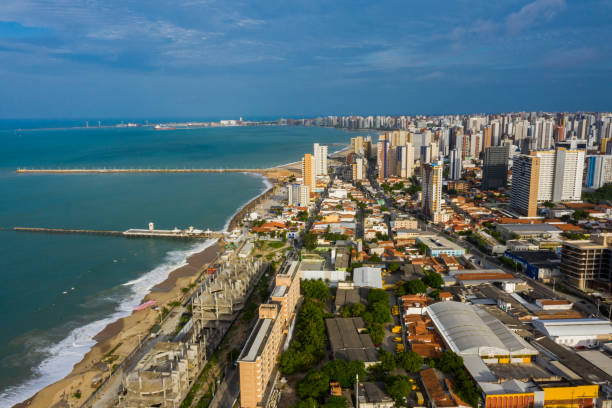 Aerial view of a pier. Aerial view of a pier. Fortaleza Pier. The city of Fortaleza, State of Ceara Brazil. ceará state brazil stock pictures, royalty-free photos & images