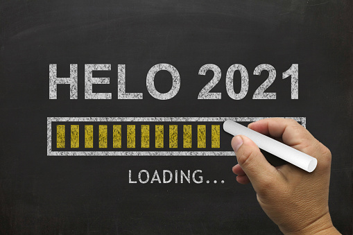 Hello new year 2021 loading blackboard drawing background