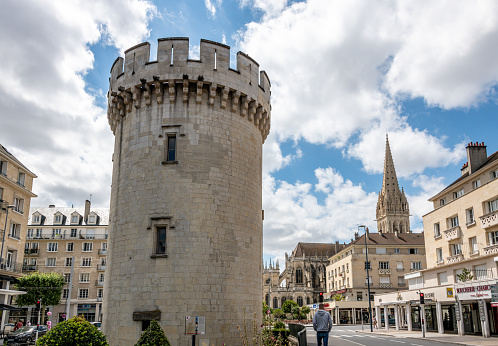 Caen, France. Monday 27 July 2020. Historic turreted tower in central Caen, France