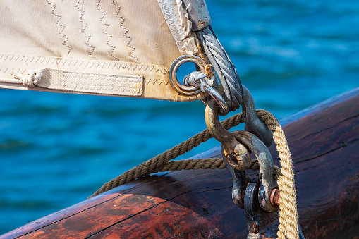Detail of a windjammer on the Hanse Sail in Rostock, Germany.